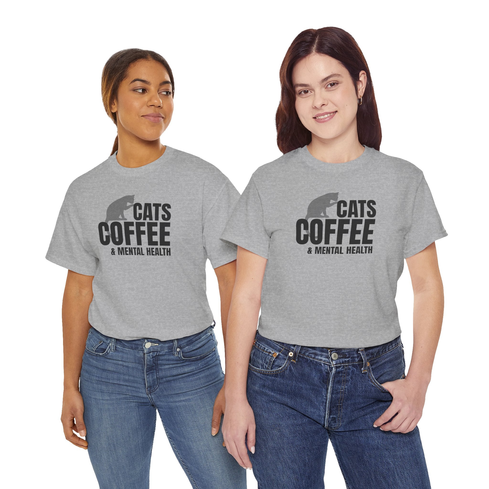 Cats Coffee & Mental Health - Cat Lover T-Shirt