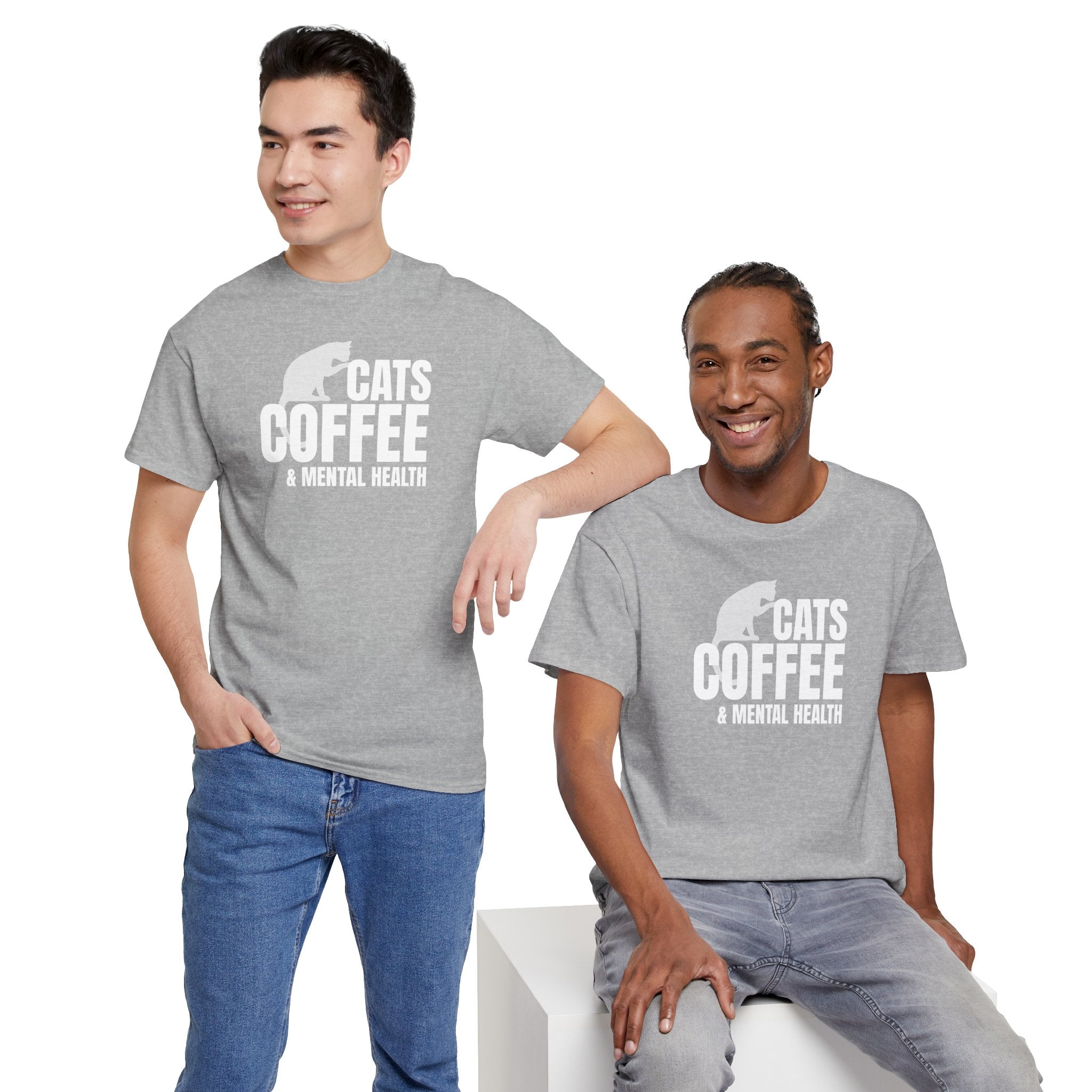 Cats Coffee & Mental Health (white) - Cat Lover T-Shirt