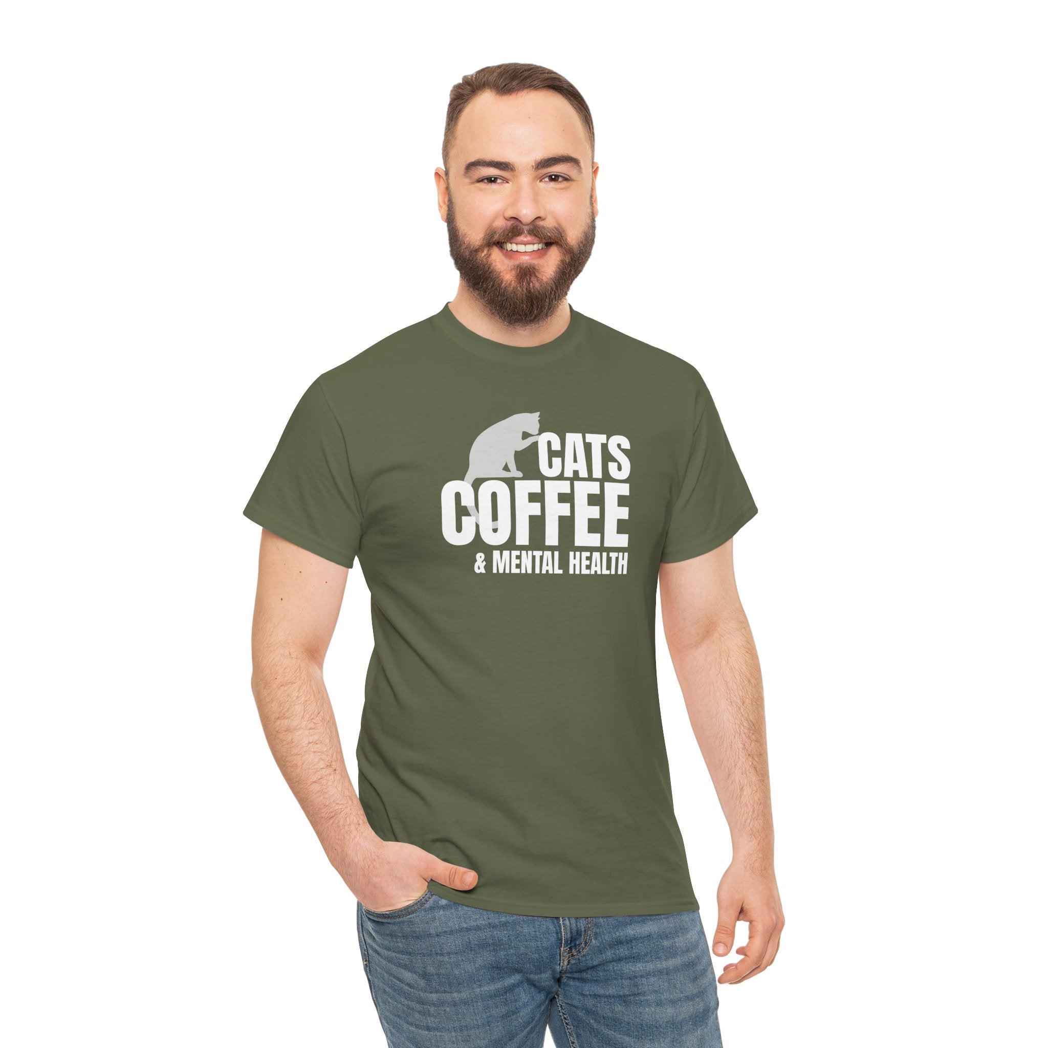 Cats Coffee & Mental Health (white) - Cat Lover T-Shirt