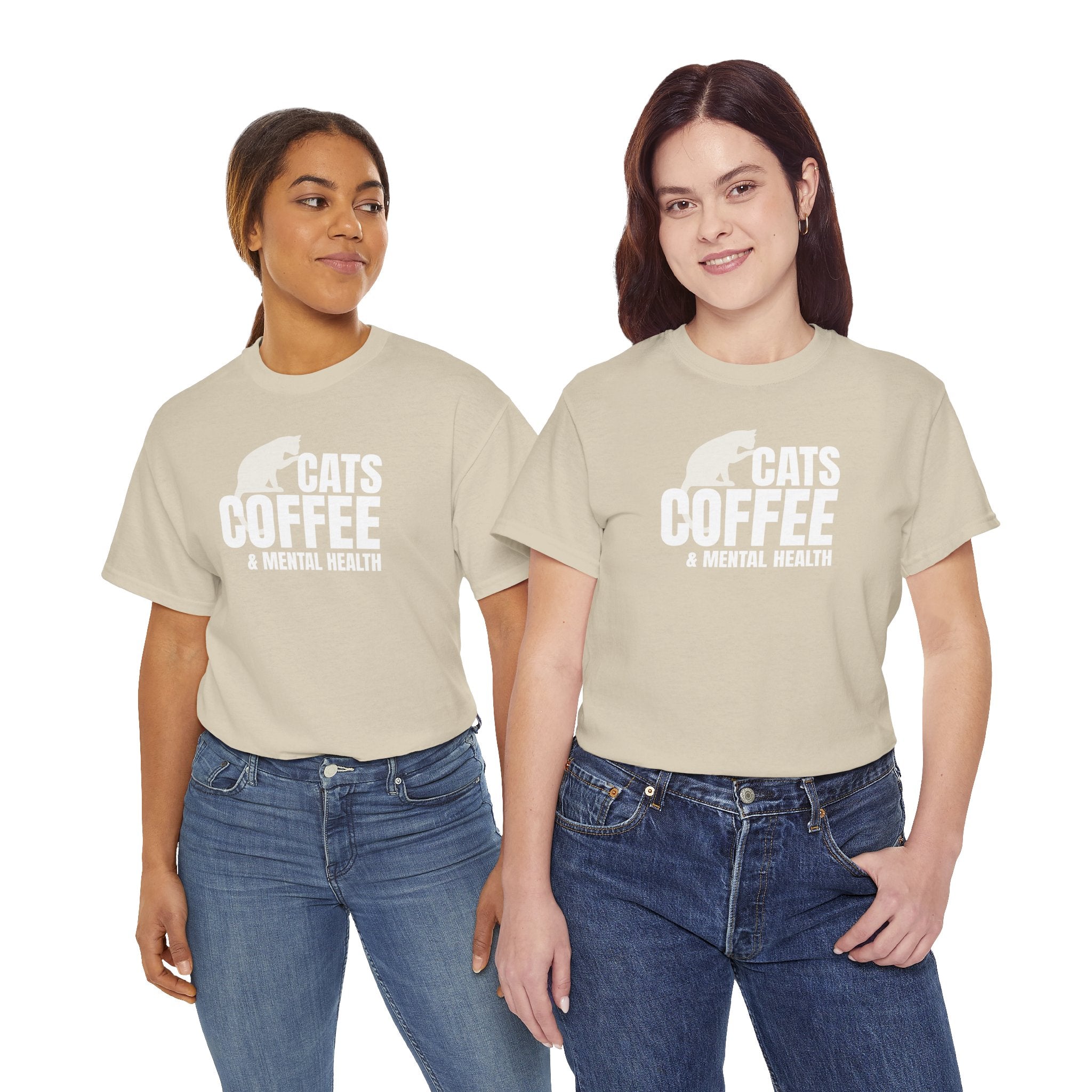 Cats Coffee & Mental Health (white) - Cat Lover T-Shirt