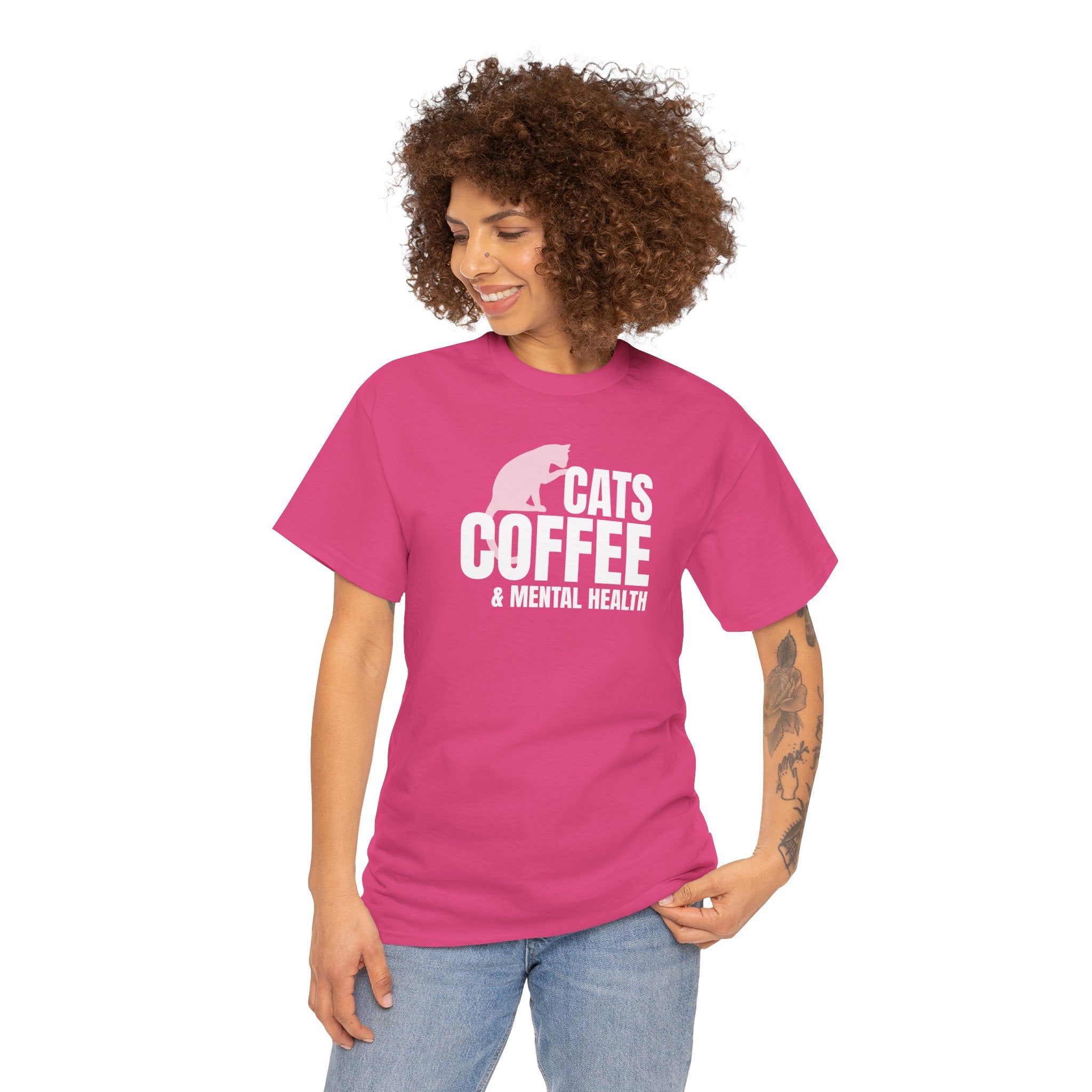 Cats Coffee & Mental Health (white) - Cat Lover T-Shirt