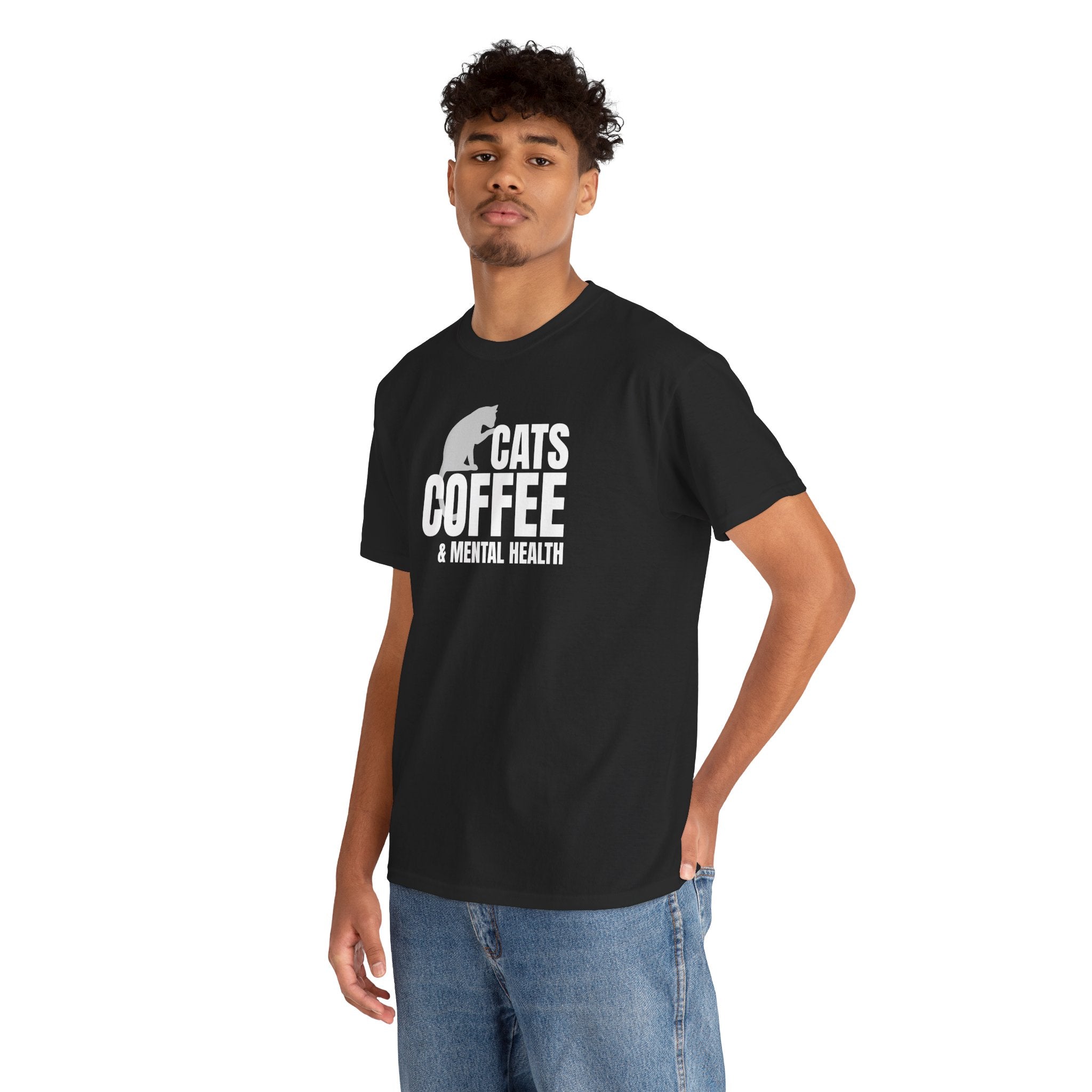 Cats Coffee & Mental Health (white) - Cat Lover T-Shirt