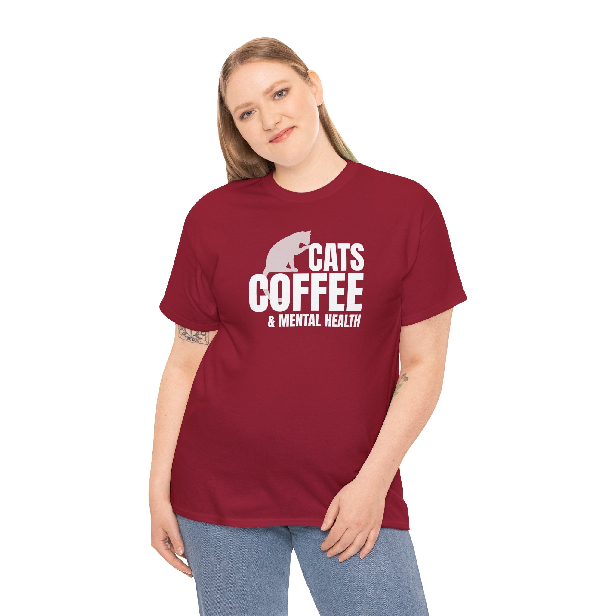 Cats Coffee & Mental Health (white) - Cat Lover T-Shirt