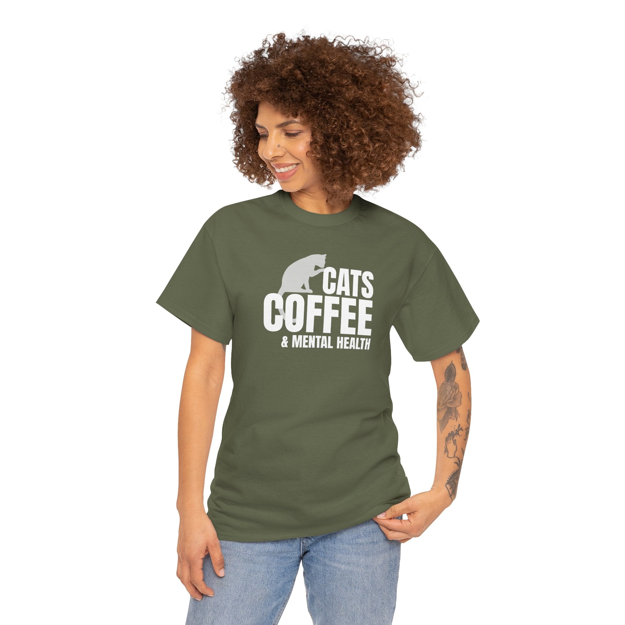 Cats Coffee & Mental Health (white) - Cat Lover T-Shirt