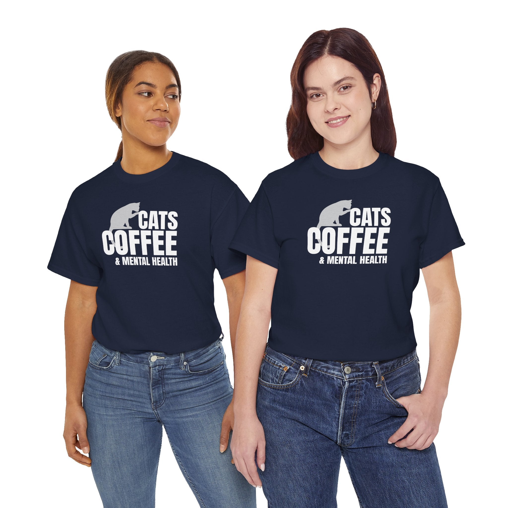 Cats Coffee & Mental Health (white) - Cat Lover T-Shirt