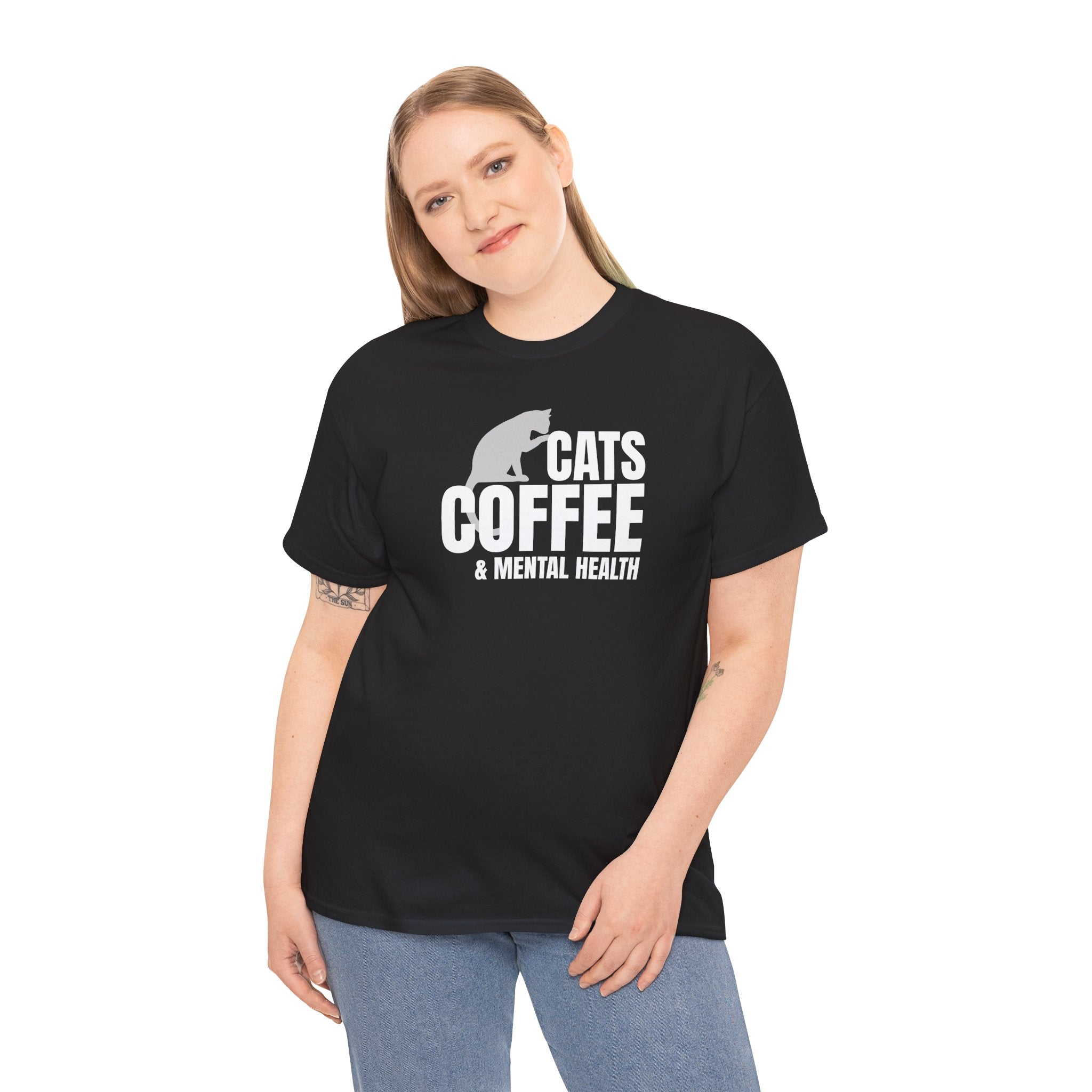 Cats Coffee & Mental Health (white) - Cat Lover T-Shirt